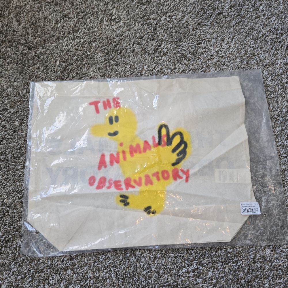 The Animal Observatory Logo Canvas Tote in Natural with Navy Text